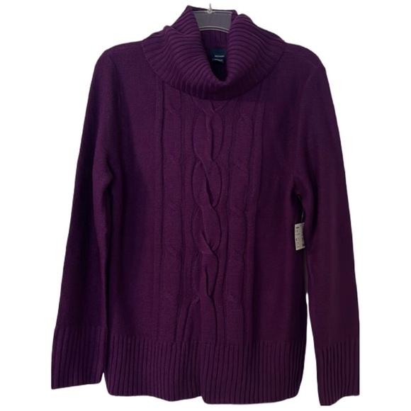 Basic Edition Purple Cable Knit Turtleneck Sweater Size L - Picture 1 of 6